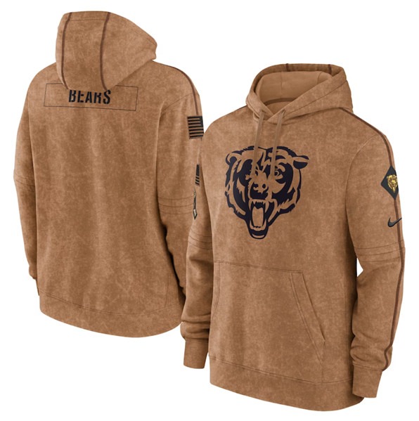 Men's Chicago Bears 2023 Brown Salute to Service Pullover Hoodie - Puhuasuan