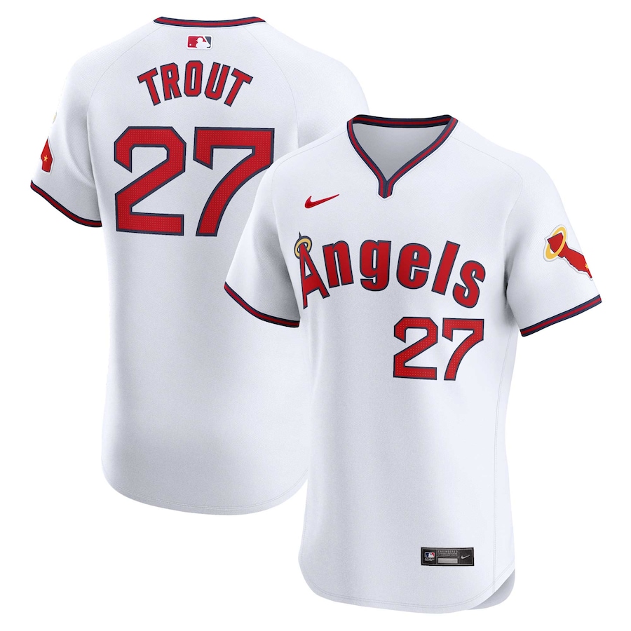 Men's Los Angeles Angels Mike Trout Nike White Alternate Elite Player Jersey - Puhuasuan