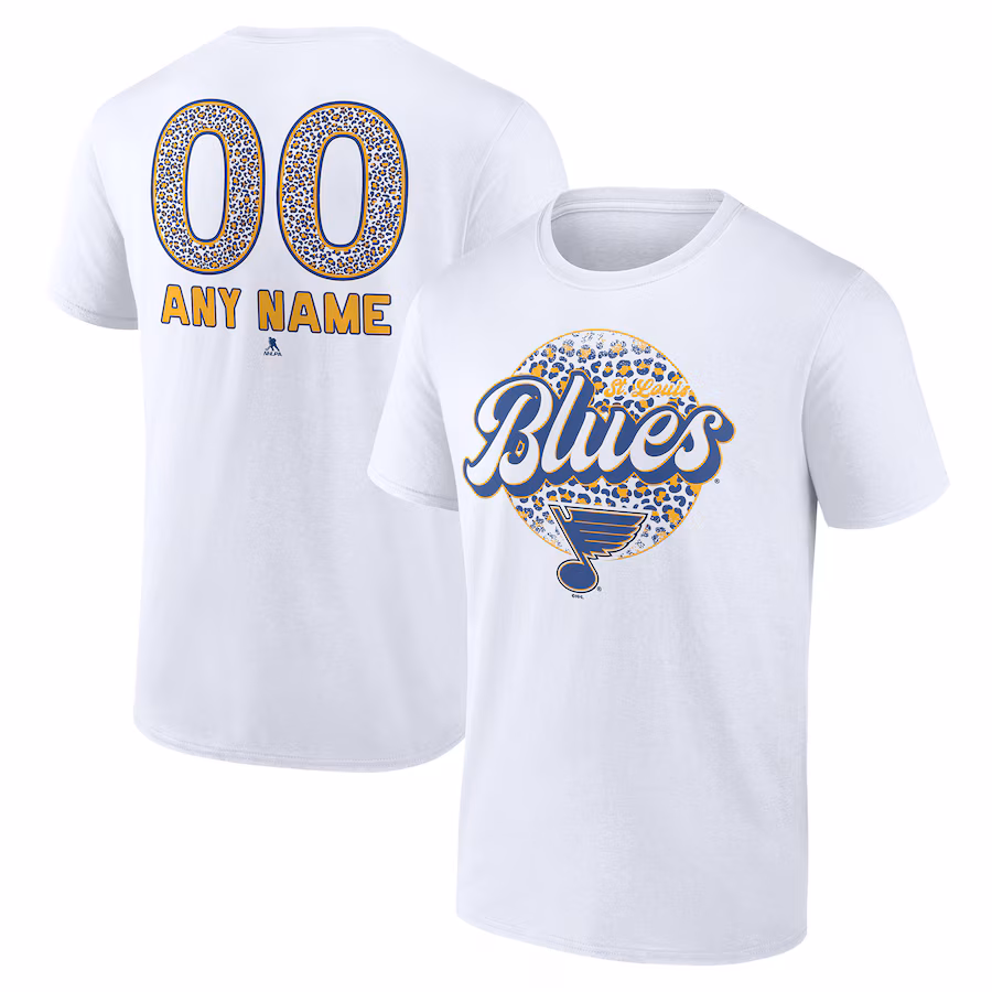 Unisex St. Louis Blues White Personalized Name & Number Leopard Print T-Shirt - Puhuasuan