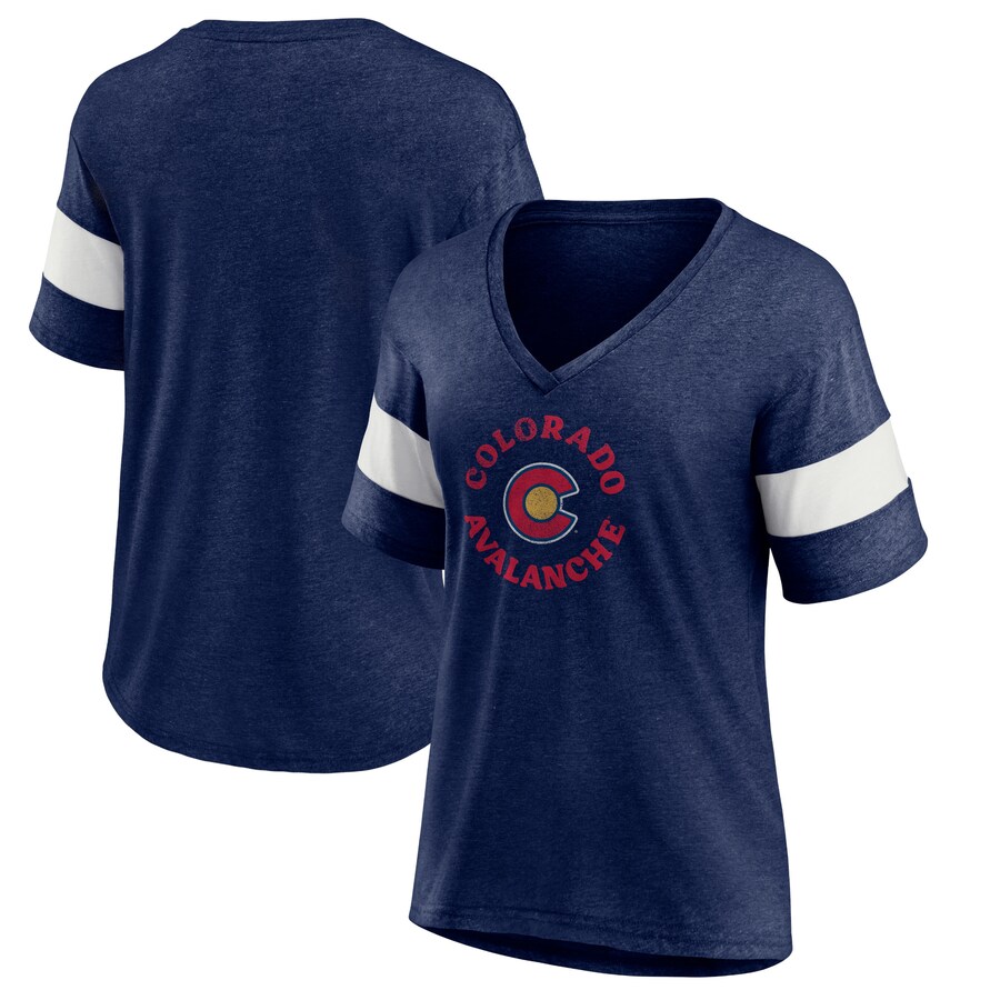 Women's Colorado Avalanche Fanatics Heather Navy Special Edition 2.0 Ring The Alarm Tri-Blend V-Neck T-Shirt - Puhuasuan