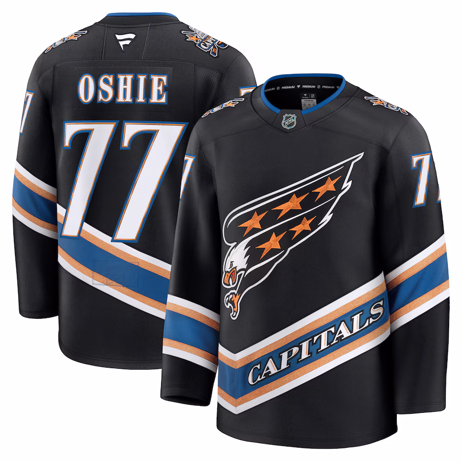 Men's Washington Capitals TJ Oshie Fanatics Black Alternate 50th Anniversary Premium Jersey - Puhuasuan