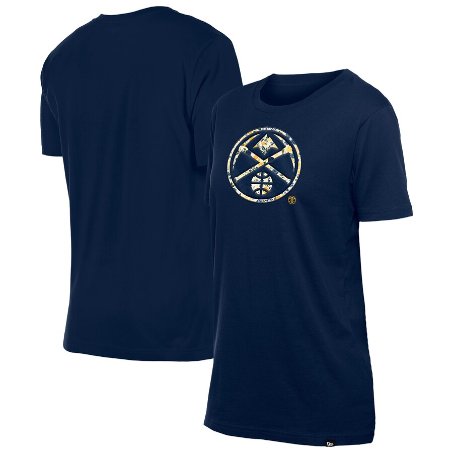 Women's Denver Nuggets New Era Navy Glam Game Flower T-Shirt - Puhuasuan