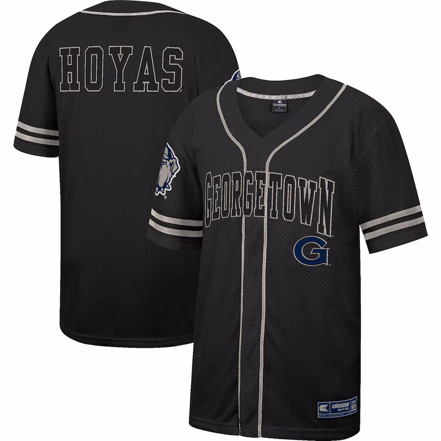 Men's Colosseum Black Georgetown Hoyas Free Spirited Mesh Button-Up Baseball Jersey - Puhuasuan