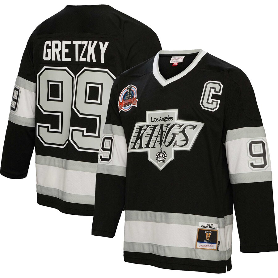 Men's Los Angeles Kings Wayne Gretzky Mitchell & Ness Black 1992/93 Captain Patch Blue Line Player Jersey - Puhuasuan