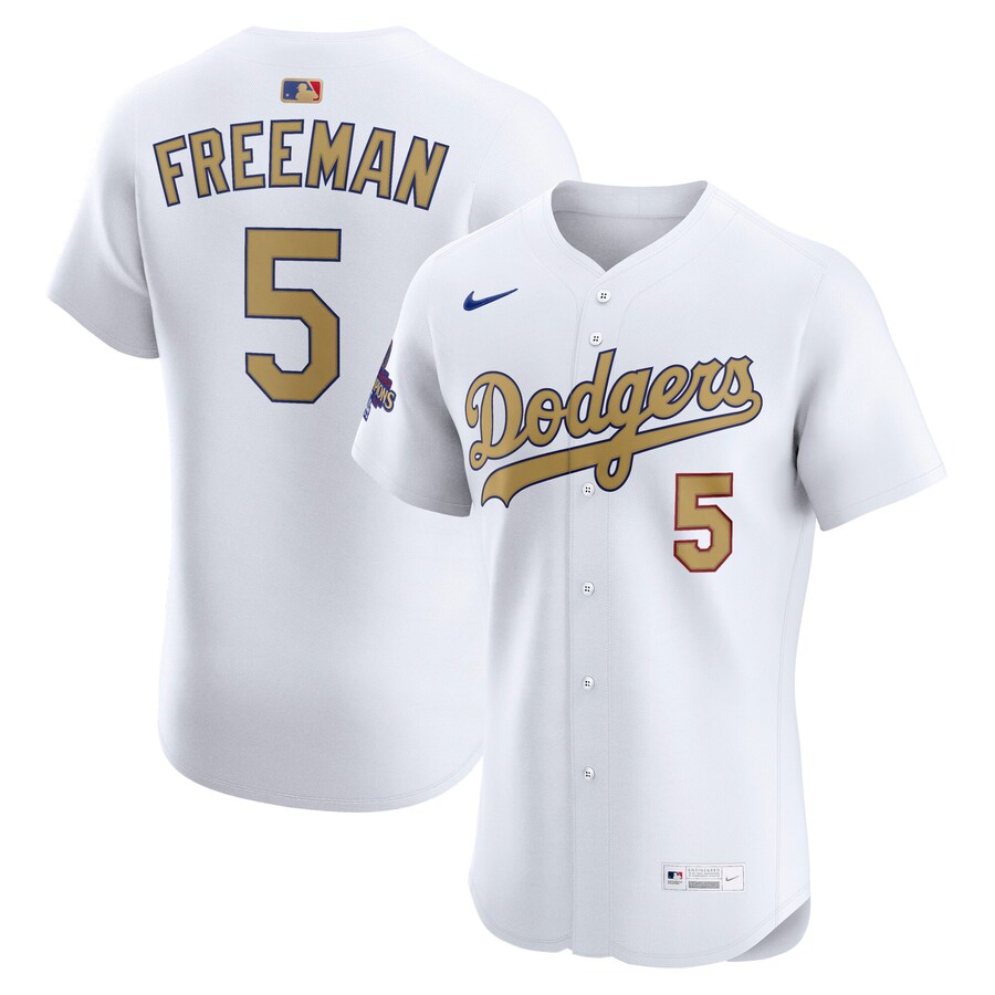 Men's Los Angeles Dodgers Freddie Freeman Nike White 2025 Gold Collection Elite Jersey - Puhuasuan
