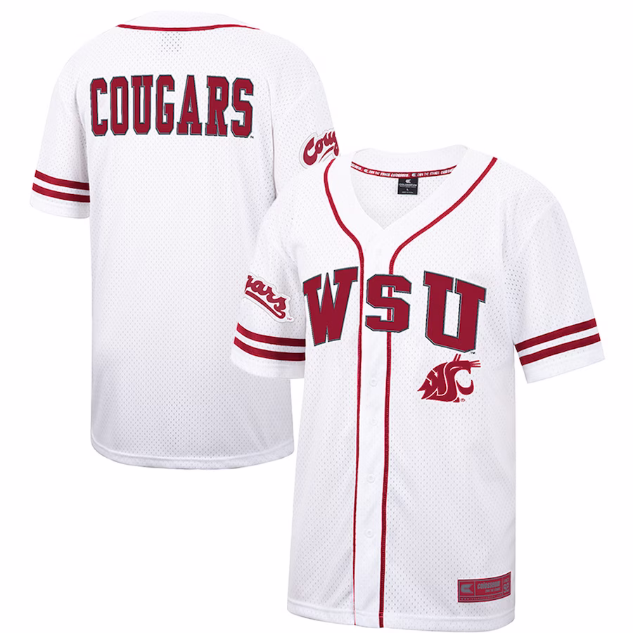 Washington State Cougars Colosseum Free Spirited Mesh Button-Up Baseball Jersey - White - Puhuasuan