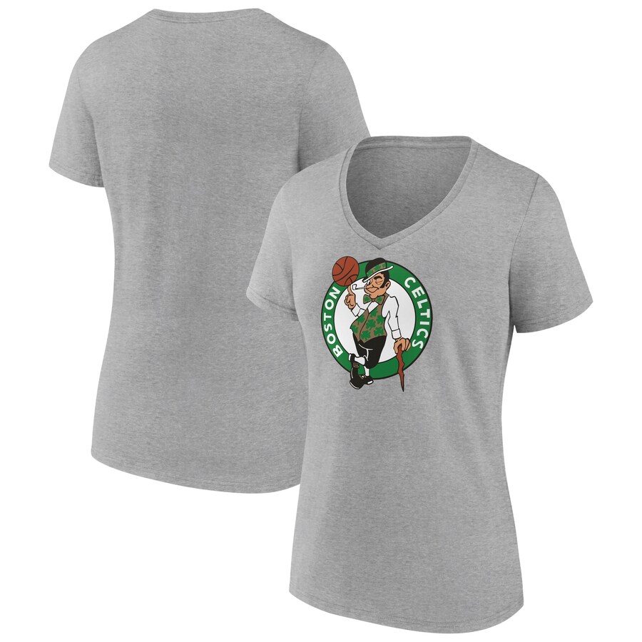Women's Boston Celtics  Gray Primary Logo V-Neck T-Shirt - Puhuasuan