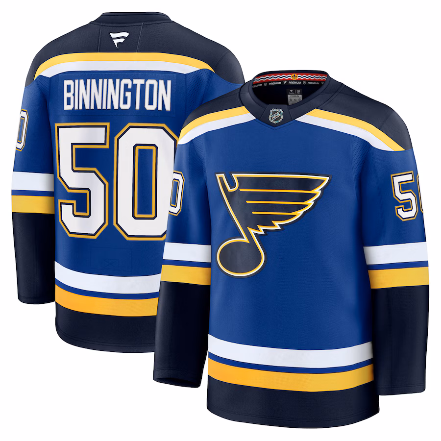 Men's St. Louis Blues Jordan Binnington Fanatics Blue Home Premium Jersey - Puhuasuan