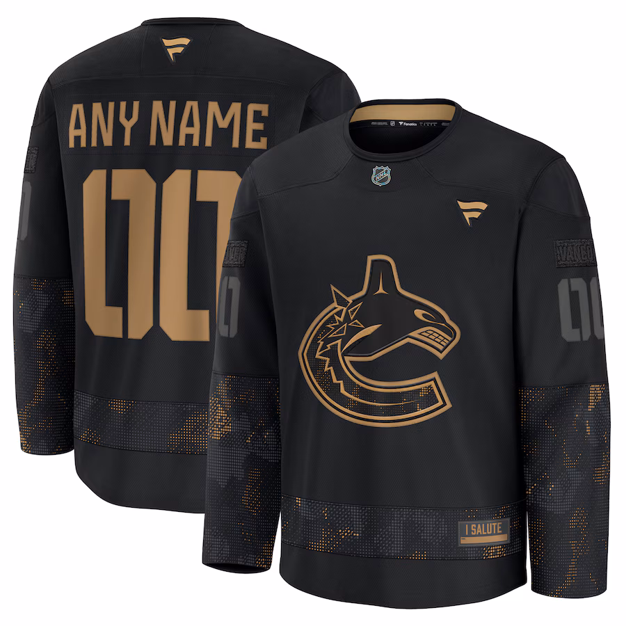 Men's Vancouver Canucks Fanatics Black 2024 Military Appreciation Personalized Long Sleeve Practice Jersey - Puhuasuan