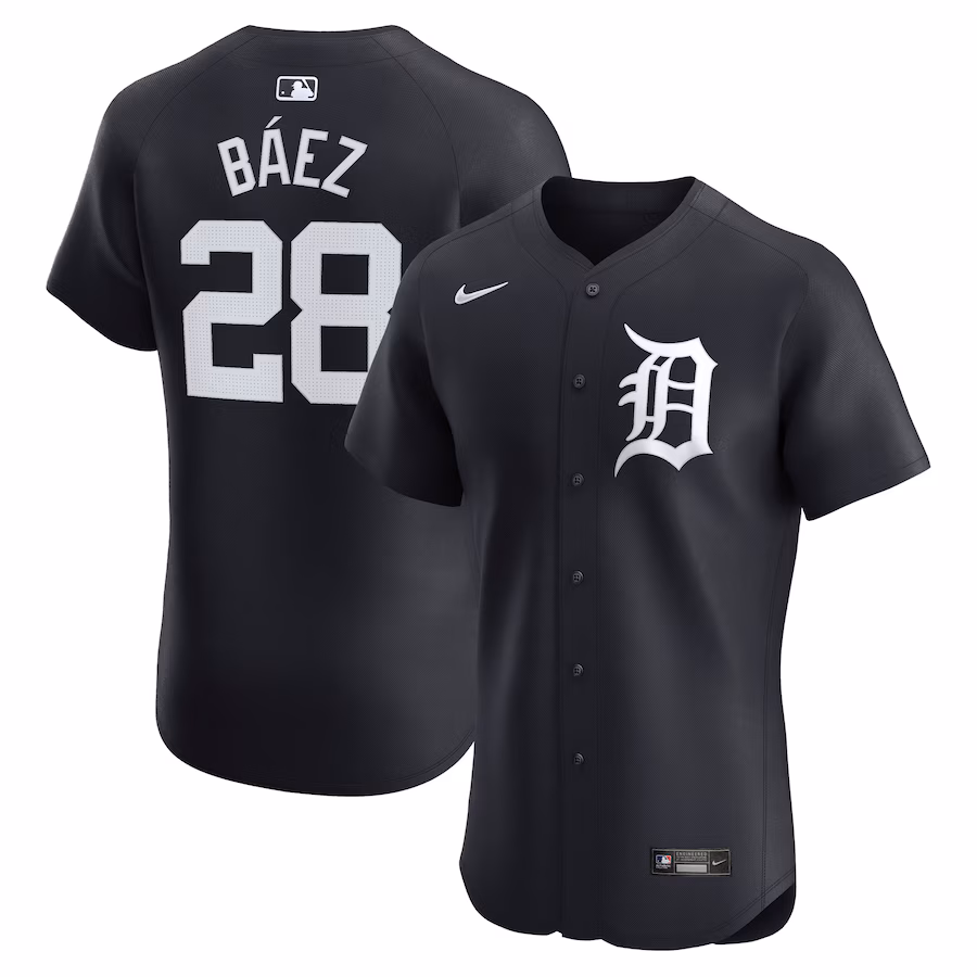 Men's Detroit Tigers Javier Baez Nike Navy Alternate Elite Player Jersey - Puhuasuan