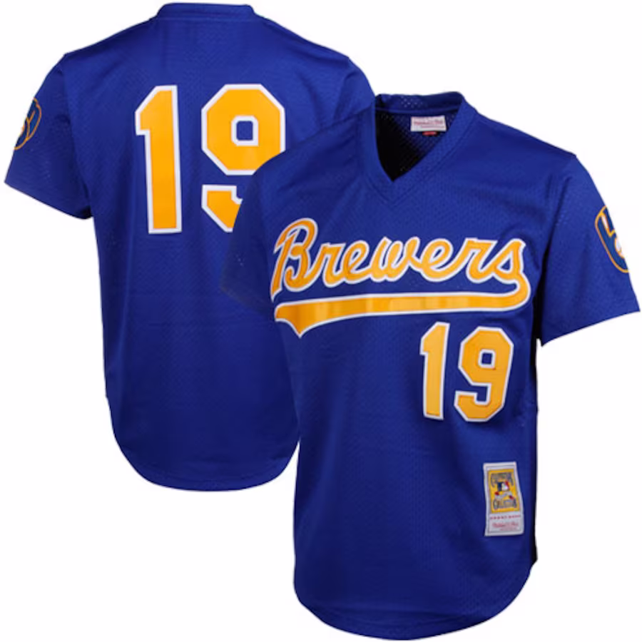 Men's Milwaukee Brewers Robin Yount Mitchell & Ness Royal Cooperstown Mesh Batting Practice Jersey - Puhuasuan