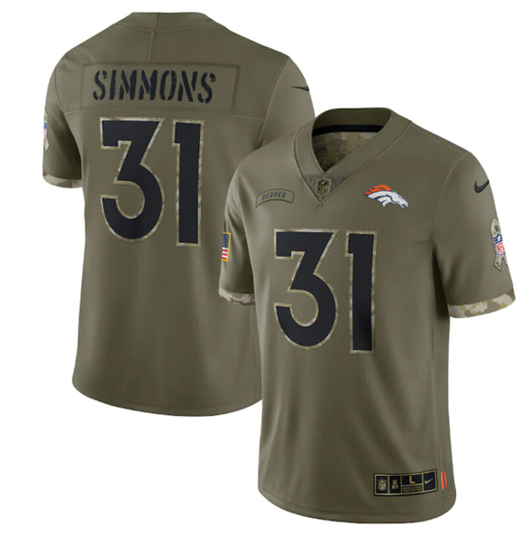 Men's Denver Broncos #31 Justin Simmons 2022 Olive Salute To Service Limited Stitched Jersey - Puhuasuan