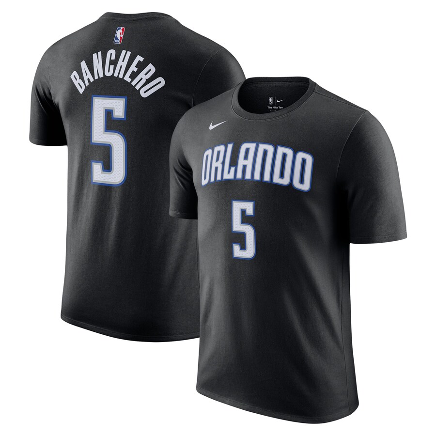 Men's Orlando Magic Paolo Banchero Nike Black Icon 2022/23 Name & Number T-Shirt - Puhuasuan