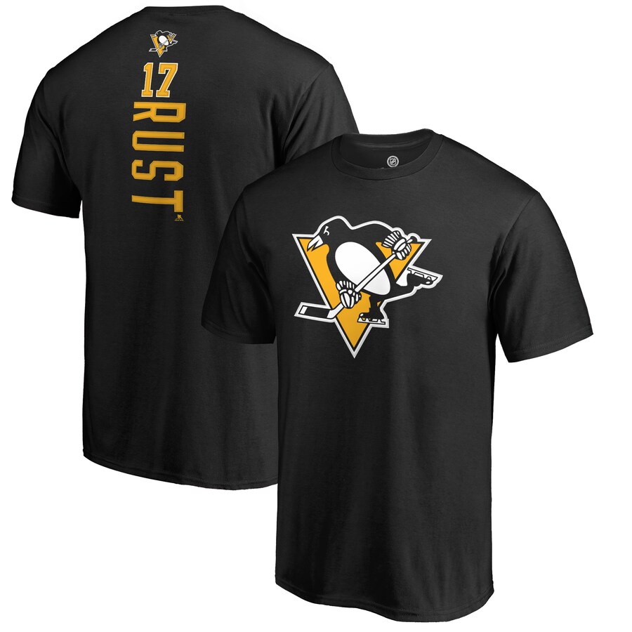 Men's Pittsburgh Penguins Bryan Rust Black Backer Name & Number T-Shirt - Puhuasuan