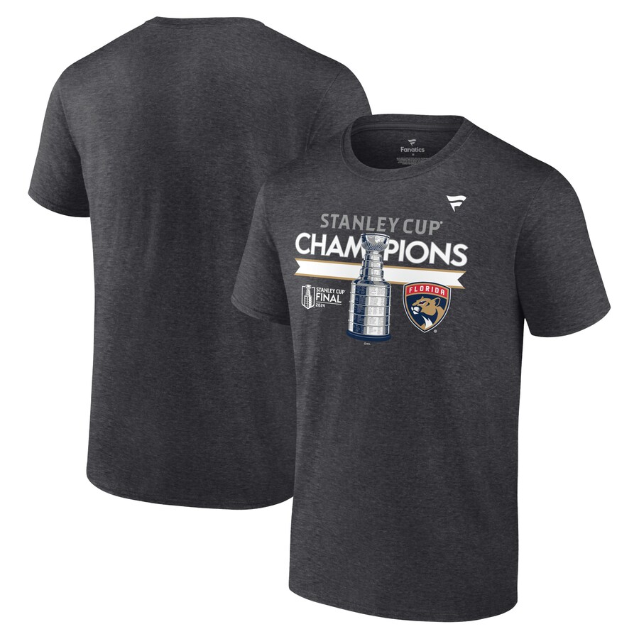 Men's Florida Panthers Fanatics Heather Charcoal 2024 Stanley Cup Champions Locker Room T-Shirt - Puhuasuan