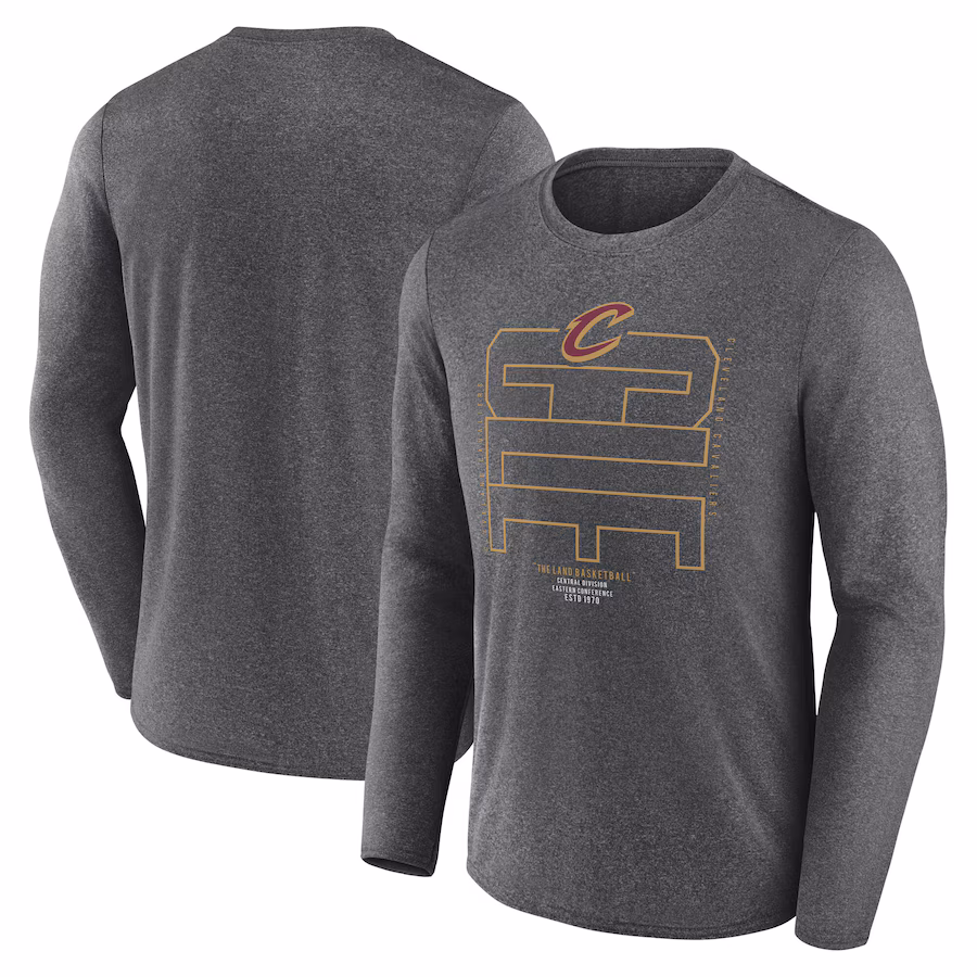 Men's Cleveland Cavaliers  Fanatics Heather Charcoal Game Point Long Sleeve T-Shirt - Puhuasuan