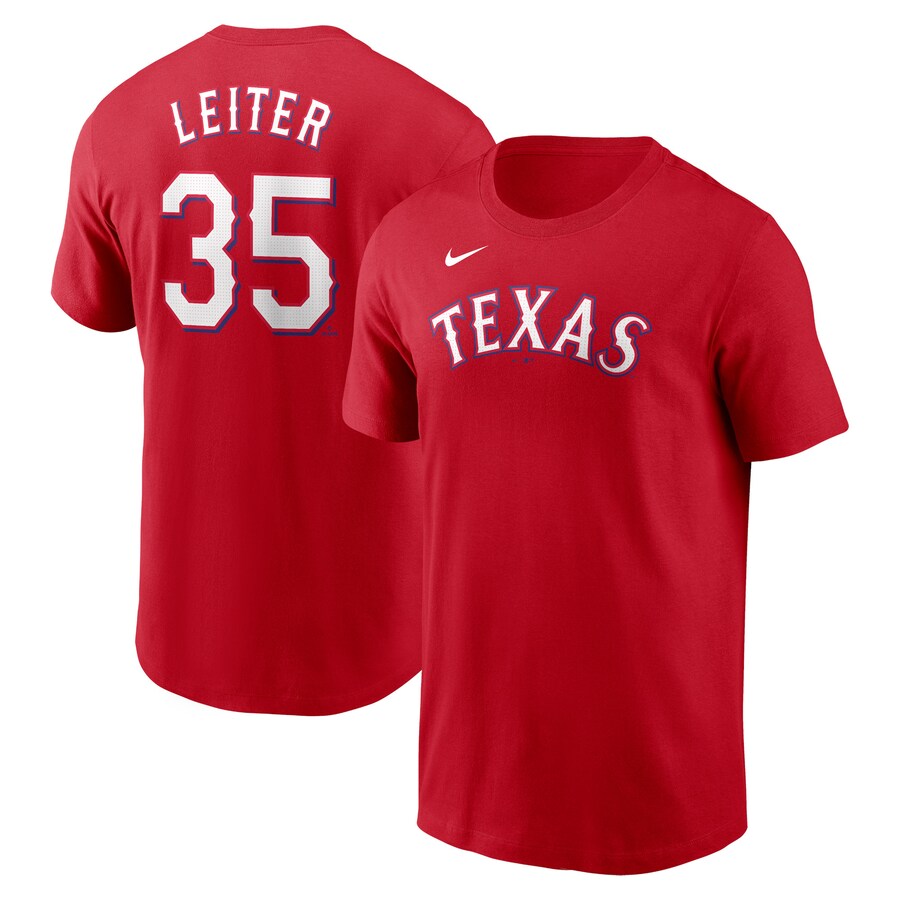 Men's Texas Rangers Jack Leiter Nike Red Fuse Name & Number T-Shirt - Puhuasuan