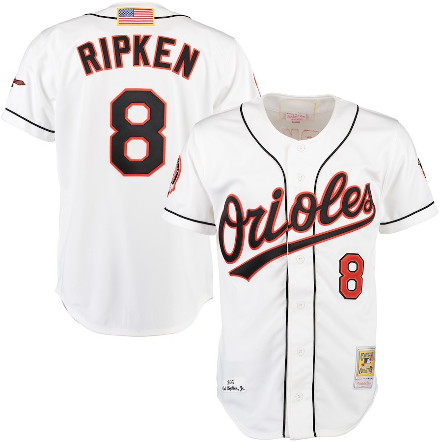 Men's Baltimore Orioles Cal Ripken Mitchell & Ness White Home Authentic Jersey - Puhuasuan