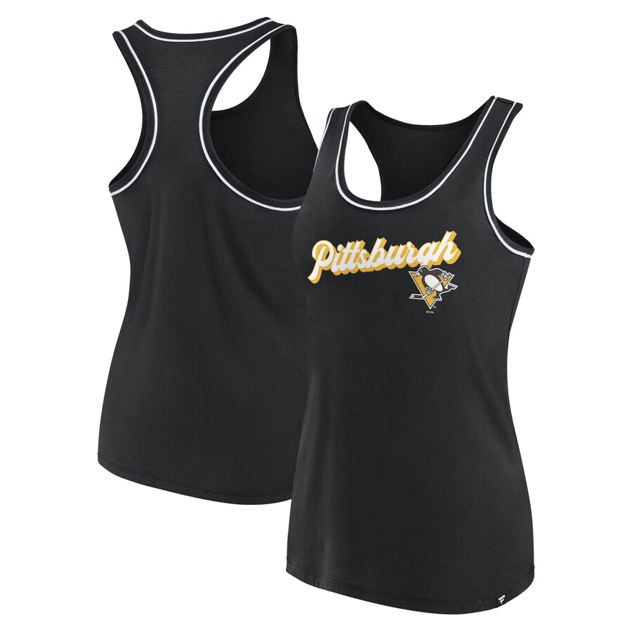 Women's Pittsburgh Penguins Fanatics Black Wordmark Logo Racerback Scoop Neck Tank Top - Puhuasuan