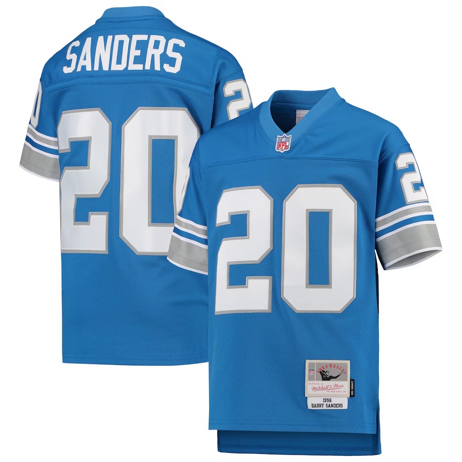Youth Detroit Lions Barry Sanders Mitchell & Ness Blue 1996 Legacy Retired Player Jersey - Puhuasuan