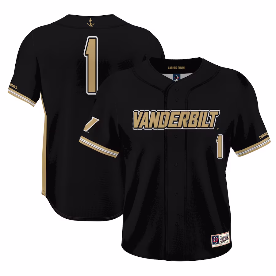 #1 Vanderbilt Commodores GameDay Greats Youth Lightweight Baseball Jersey - Black - Puhuasuan