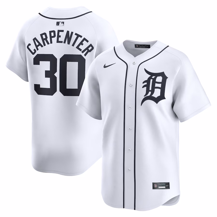 Men's Detroit Tigers Kerry Carpenter Nike White Home Limited Player Jersey - Puhuasuan