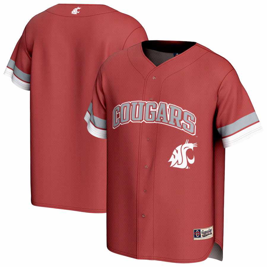 Men's GameDay Greats Crimson Washington State Cougars Spirit Baseball Jersey - Puhuasuan