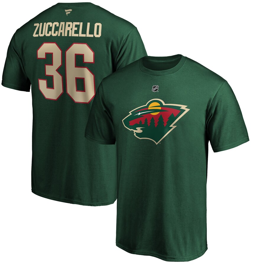 Men's Minnesota Wild Mats Zuccarello Fanatics Green Authentic Stack Name & Number Team T-Shirt - Puhuasuan