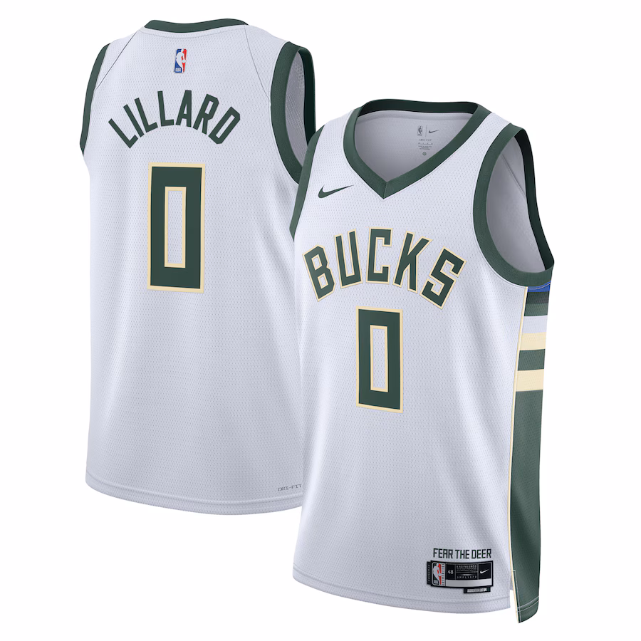 Unisex Milwaukee Bucks Damian Lillard Nike White Fear The Deer Swingman Player Jersey - Association Edition - Puhuasuan