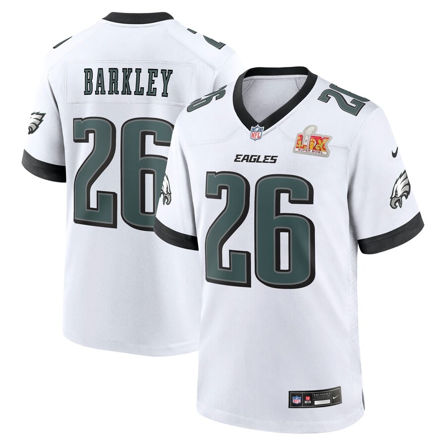 Men's Philadelphia Eagles Saquon Barkley Nike White Super Bowl LIX Game Player Jersey - Puhuasuan
