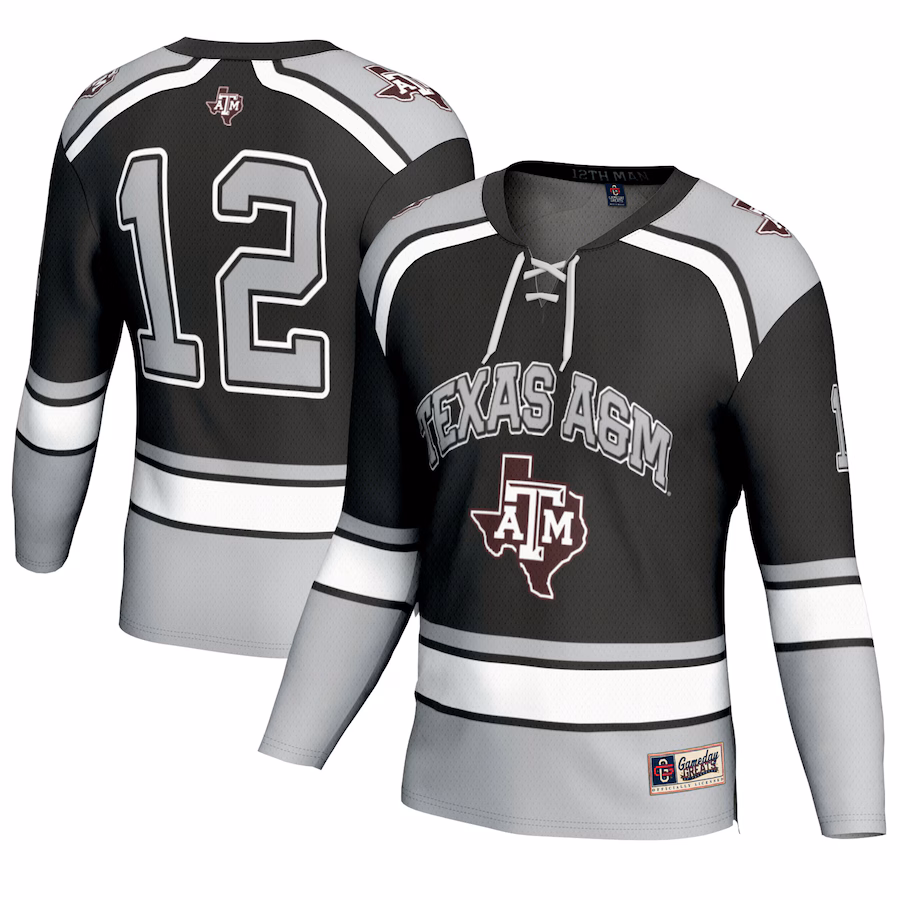 #12 Texas A&M Aggies GameDay Greats Youth Hockey Fashion Jersey - Black - Puhuasuan