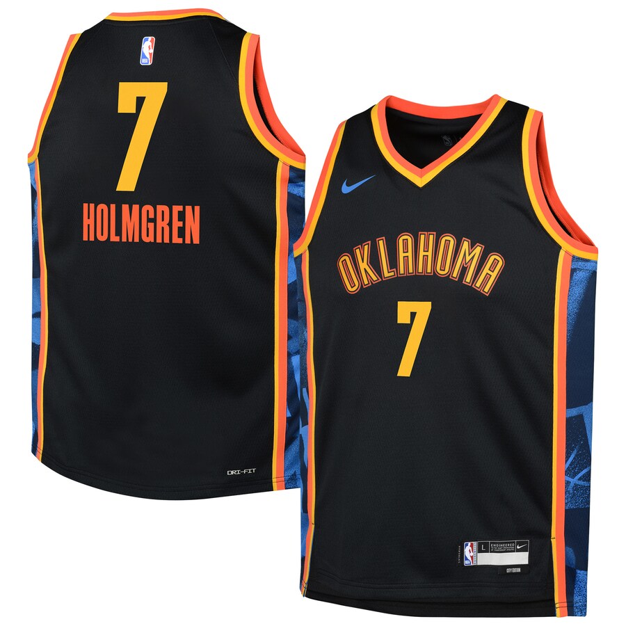 Youth Oklahoma City Thunder Chet Holmgren Nike Black 2024/25 Swingman Player Jersey - City Edition - Puhuasuan