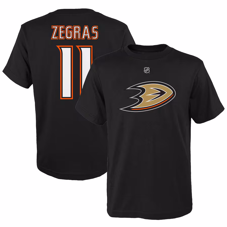Youth Anaheim Ducks Trevor Zegras Black Player Name & Number T-Shirt - Puhuasuan