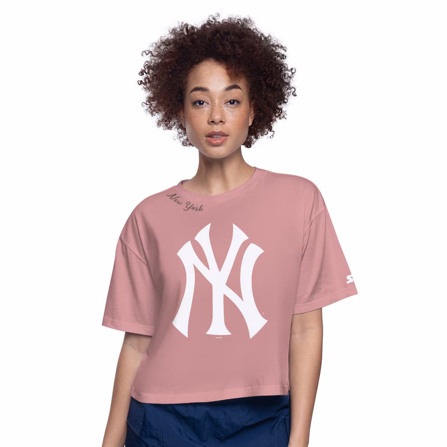 Women's New York Yankees Starter Pink Play the Ball Boxy Cropped T-Shirt - Puhuasuan