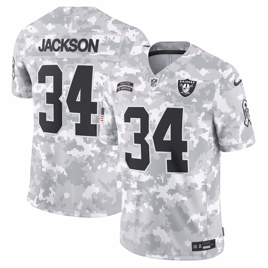 Men's Las Vegas Raiders Bo Jackson Nike Arctic Camo 2024 Salute to Service Retired Player Limited Jersey - Puhuasuan