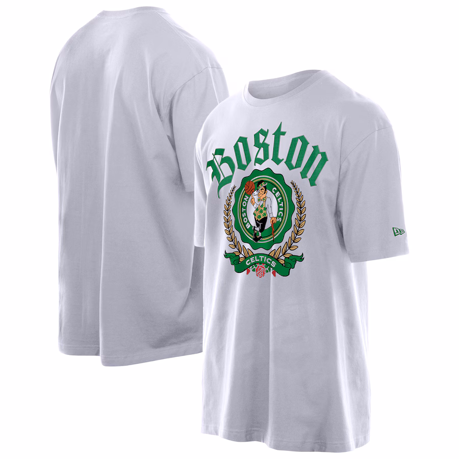 Men's Boston Celtics New Era White Throwback Prep Oversized T-Shirt - Puhuasuan