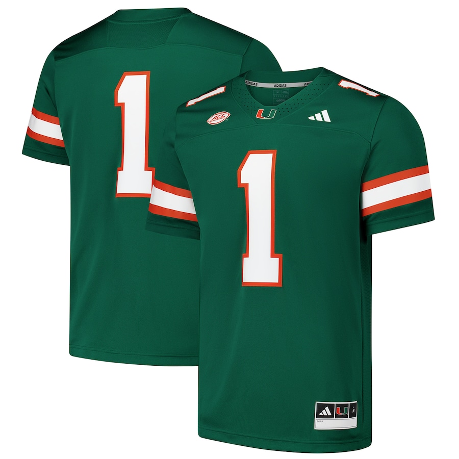 Men's adidas #1 Green Miami Hurricanes  Premier Football Jersey - Puhuasuan