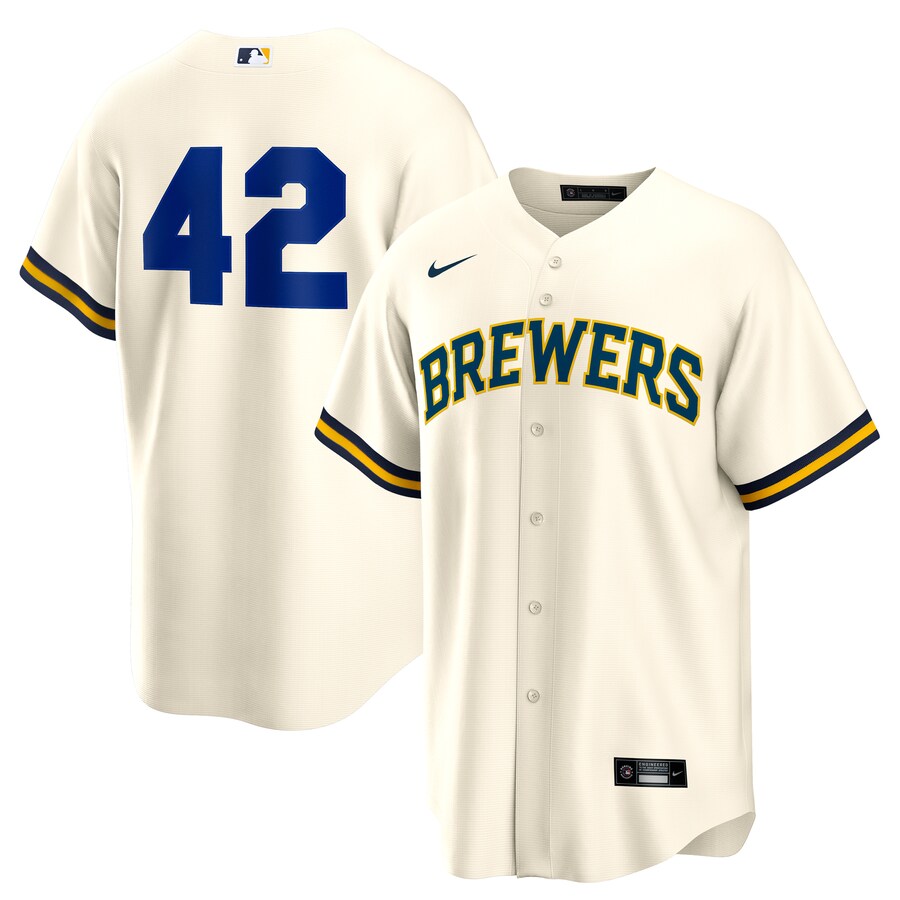 Men's Milwaukee Brewers Nike Cream Home 2025 Jackie Robinson Day Replica Jersey - Puhuasuan