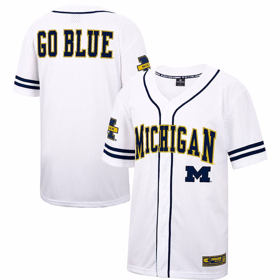 Michigan Wolverines Colosseum Free Spirited Mesh Button-Up Baseball Jersey - White - Puhuasuan