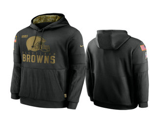 Men's Cleveland Browns Black 2020 Salute to Service Sideline Performance Pullover Hoodie - Puhuasuan