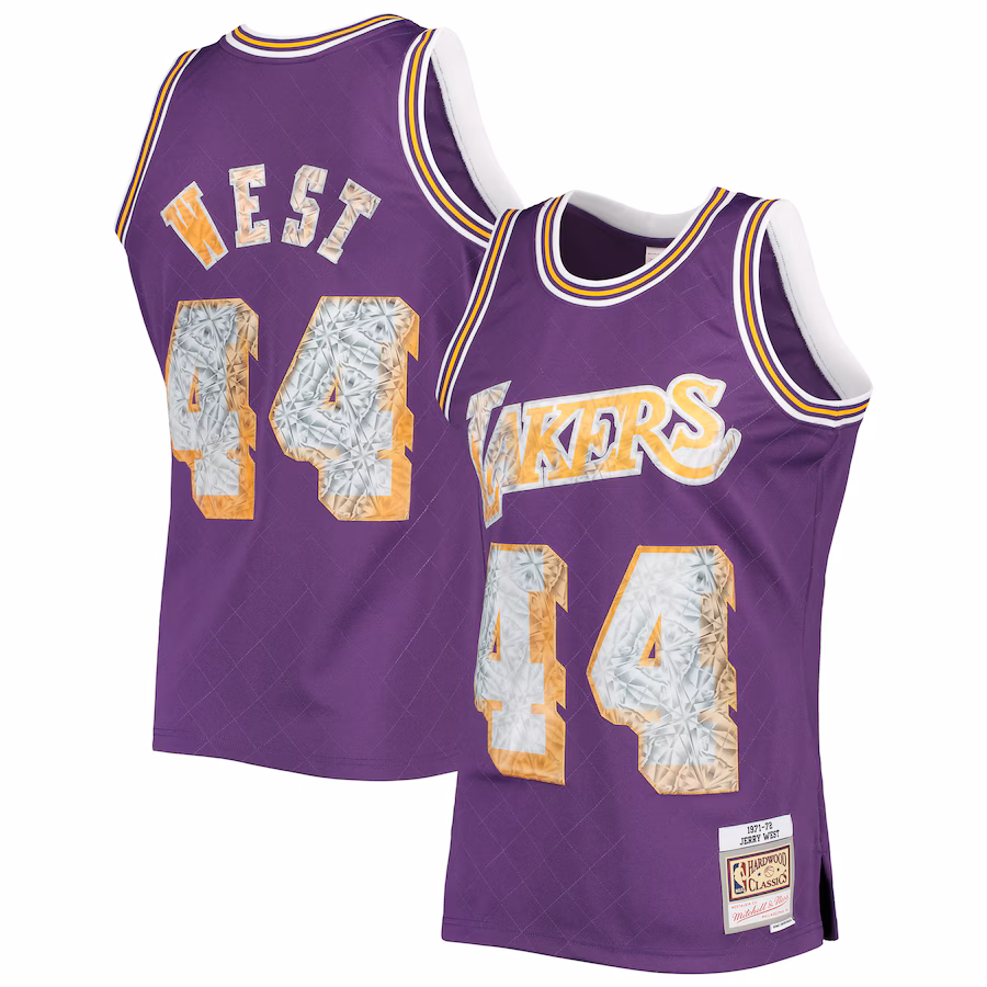 Men's Los Angeles Lakers Jerry West Mitchell & Ness Purple 1971/72 Hardwood Classics NBA 75th Anniversary Diamond Swingman Jersey - Puhuasuan