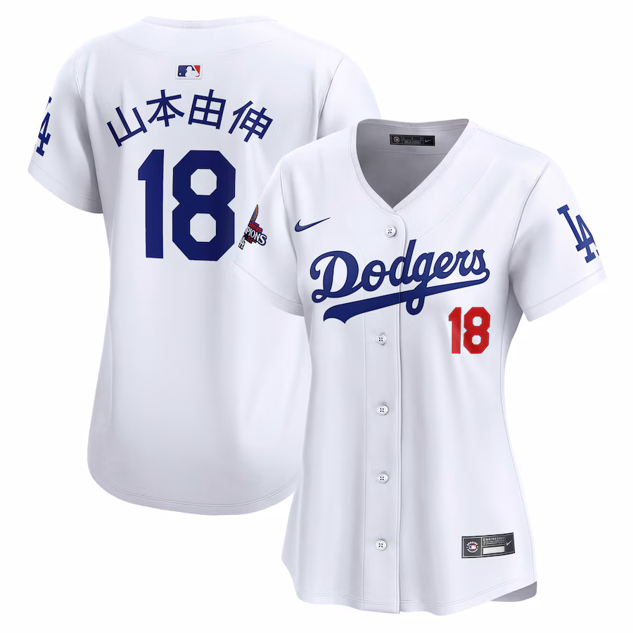 Women's Los Angeles Dodgers Yoshinobu Yamamoto Nike White 2024 World Series Champions Japanese Characters Limited Player Jersey - Puhuasuan