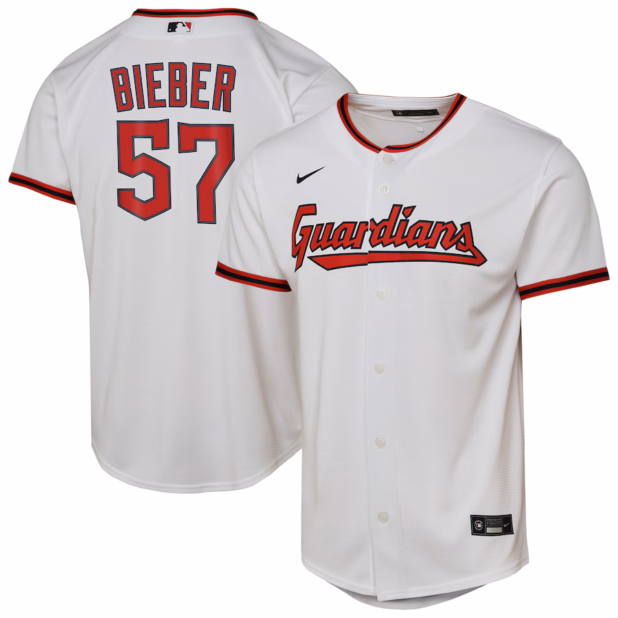 Youth Cleveland Guardians Shane Bieber Nike White Home Replica Player Jersey - Puhuasuan