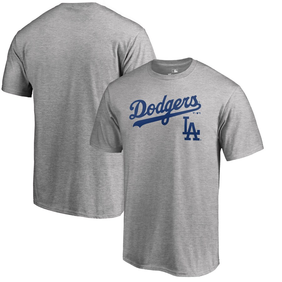 Men's Los Angeles Dodgers Heathered Gray Team Lockup T-Shirt - Puhuasuan