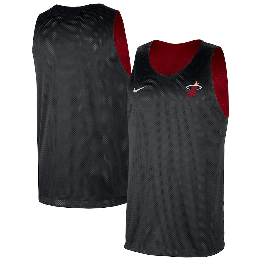 Men's Miami Heat Nike Red/Black Courtside Reversible Mesh Practice Jersey - Puhuasuan