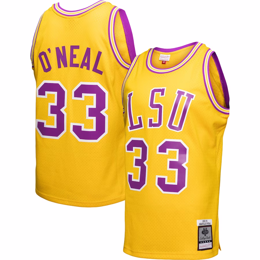 Shaquille O'Neal LSU Tigers Mitchell & Ness 1990/91 College Vault Player Swingman Jersey - Gold - Puhuasuan