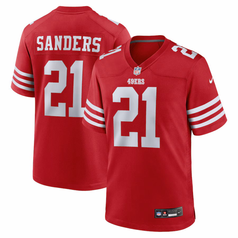 Men's San Francisco 49ers Deion Sanders Nike  Scarlet Team Retired Player Game Jersey - Puhuasuan
