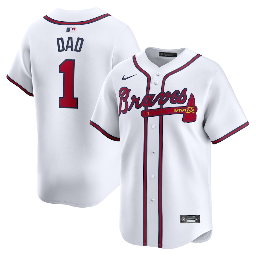 Men's Atlanta Braves Nike White #1 Dad Home Limited Jersey - Puhuasuan