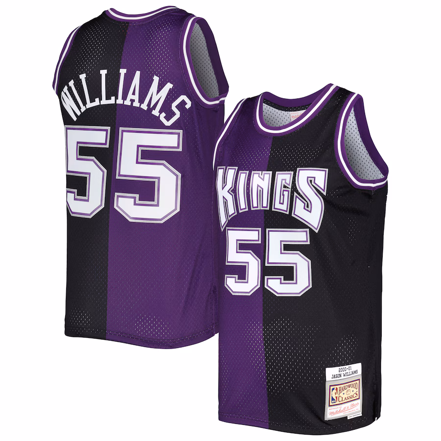 Men's Sacramento Kings Jason Williams Mitchell & Ness Purple/Black Hardwood Classics 2000/01 Split Swingman Jersey - Puhuasuan