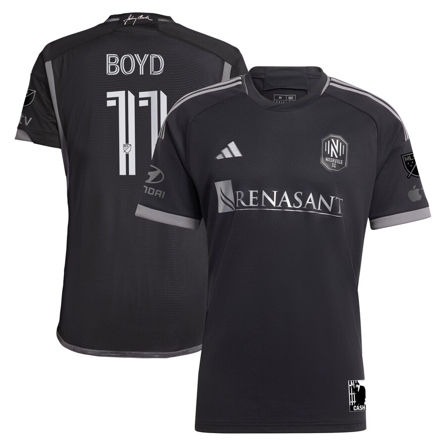 Men's Nashville SC Tyler Boyd adidas Black 2024 Man In Black Kit Authentic Player Jersey - Puhuasuan